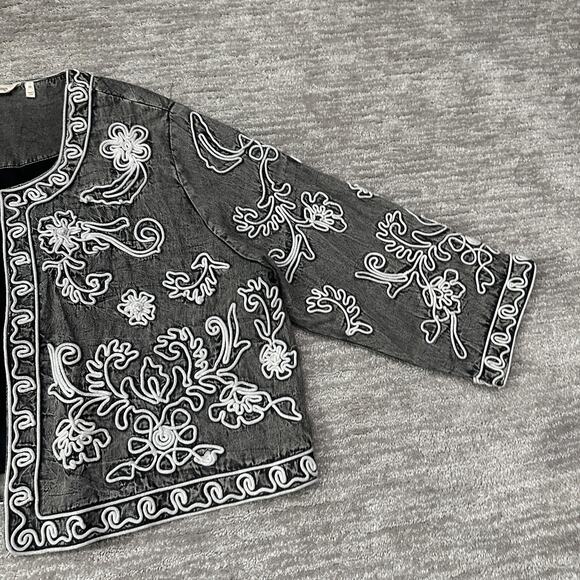 Soft Surroundings Jacket Womens 3X Gray Embroidered Boho Cotton Soutache Kimono - Picture 4 of 13